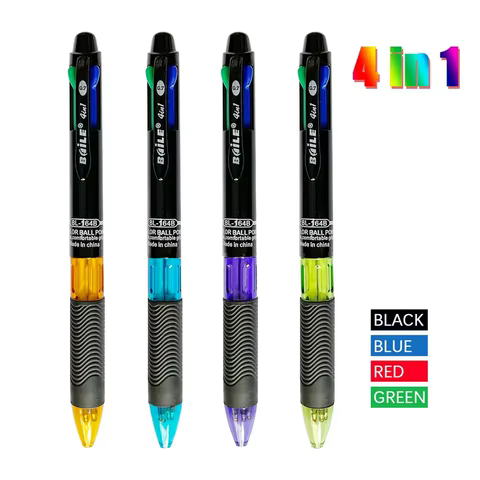 4pcs/set Creative 4 in 1 Multicolour Ballpoint Pen 0.7mm Black Blue Red Green Ball Pen Office School Marking Pen Cute Stationery 8 best sales blue ballpoint pen - №4