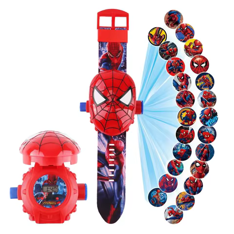 Disney Marvel Figure Spiderman Minnie McQueen 24 Projection Watch Digital Clock Student Wristwatches Kids Toy Boy Birthday Gifts 10 best sales spiderman kids watch - №1