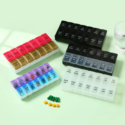 Weekly Portable Travel Pill Cases Box 7 Days Organizer 14 Grids Pills Container Storage Tablets Drug Vitamins Medicine Fish Oils 6 best sales cute pill box - №5