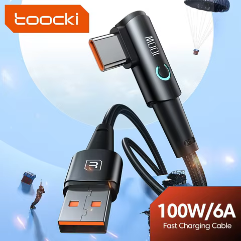 Toocki 6A USB C Cable 90 Degree For OPPO 100W Fast Charging Cord For Honor Huawei Oneplus Realme Charger Data Wire 8 best sales usb cable 90 degree - №3