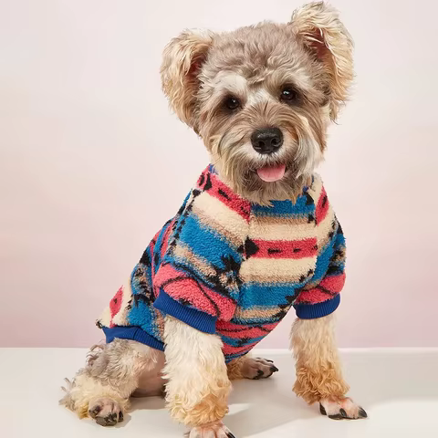 Autumn and Winter Cat and Dog Clothes Cute Striped Plush Polyester Sweatshirt Pet Clothes Durable Stain-resistant Pet Sweats 6 best sales adidog dog clothes - №3