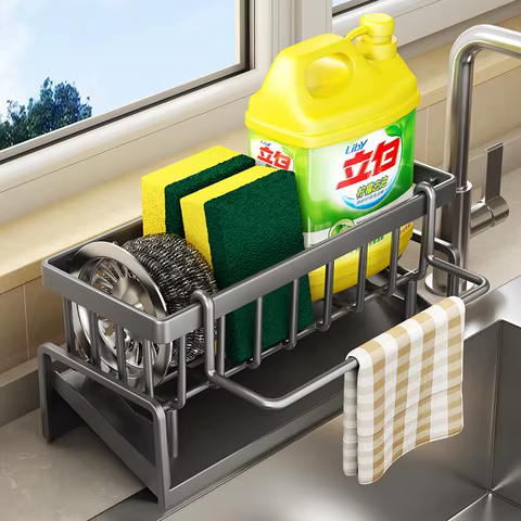 Kitchen Sink Drain Rack Organizer Plastic Self-draining Sink Shelf Soap Sponge Holder Dishcloth Towel Rack filter basket 12 best sales house kitchen - №6