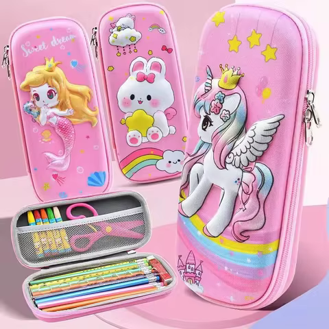 Kawaii 3D Pencil Case Unicorn EVA Large Capacity Waterproof Light Pencil Box for Student School Supply Stationery bag 8 best sales sanrio unicorn - №5