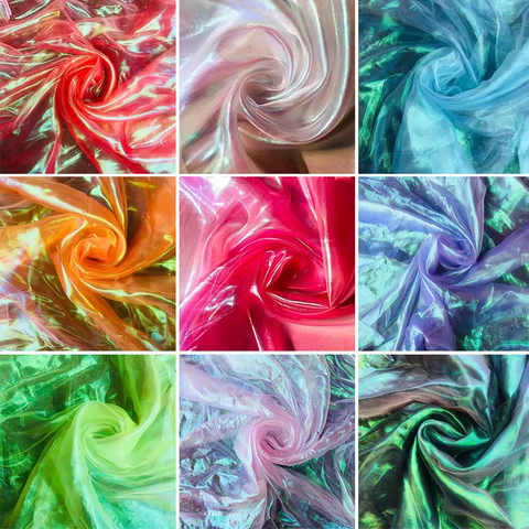 Laser Tulle Fabric Sewing Mesh Cloth DIY Craft Colorful Organza Glass Yarn Fluorescent Yarn Silk Chiffon Stage 10 best sales fabric chiffon - №3