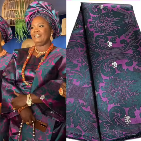 African Thick Damask Lace Fabric 2.5Yard Or 5Yards 2025 Jacquard Brocade Fabrics DIY Sew For Nigeria Women Headtie Aso obi Dress 12 best sales brocade fabric nigeria - №3