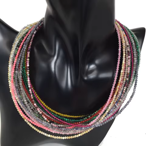 Natural Stone Necklace Spinel/Lapis Lazul/Amazonite/Amethy/Tourmaline/Amethyst Ketting 2mm Faceted Bead Necklace 12 best sales tourmaline necklace - №7