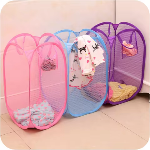 Folding Household Laundry Storage Basket Mesh Dirty Clothes Storage BasketToy Storage Bag Household Storage Bucket 10 best sales garbage pail kids figure - №2