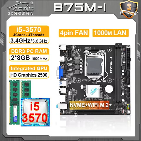 JINGSHA B75 mini itx motherboard set Intel i5 3570 CPU + 2*8GB DDR3 RAM Kit LGA 1155 itx motherboards complete combo kit 1155 8 best sales i5 lga 1155 - №7