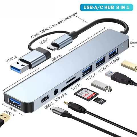 8 In 1 Port USB C Expander USB 3 Hub Type C Splitter Type C Dock Multiport Adapter USB Expander For Xiaomi Phone Tablet 6 best sales lenovo keyboard - №4