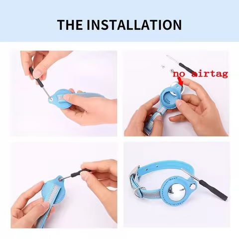 Leather Pet Adjustable Collars For Apple Airtag Location Tracker Dog Cat Anti-lost Reflective Protection Case For Airtags Collar 8 best sales air tag dog collar - №7