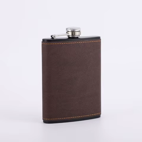 6/8oz Portable Hip Flask Brown Leather Covered Stainless Steel Flask for Alcohol Whiskey Flasks Man Gift 12 best sales alcohol pocket bottle - №5