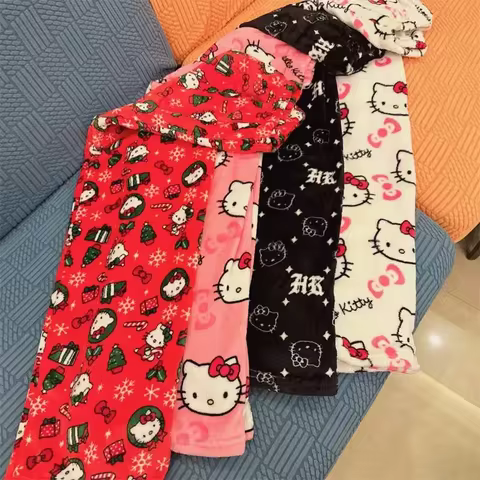 Thicken Hello Kitty Pajama Pants Sanrio Anime Fleece Double Elastic Fabric Soft Trousers Women Trousers Cartoon Birthday Gift 10 best sales lanyards hello kitty - №2