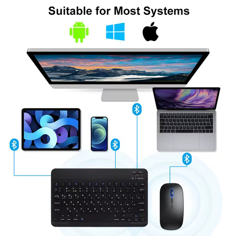 Bluetooth Wireless Keyboard Mouse For IOS Android Windows Tablet For iPad Air Mini Pro Spanish Korean Portugal Russian Keyboard 6 best sales lenovo keyboard - №1