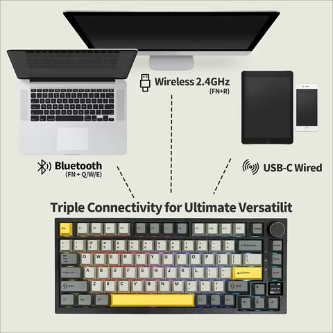Ajazz AK820 Pro 75% Gasket-mounted Bluetooth 5.1/2.4G Wireless/Type-C Wired Mechanical Keyboard with TFT Screen for Mac/Win 12 best sales portable keyboard - №10