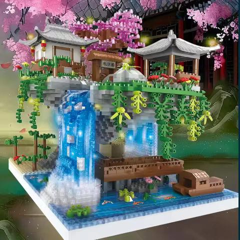 Creative Peach Blossom Pond Sakura Castle Tree House View Set City DIY Model Building Blocks Bricks Toys For Children Adult Gift 12 best sales blocks castle - №8