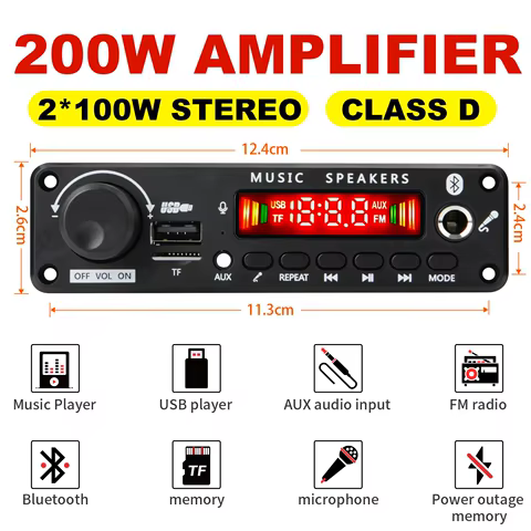 NEW 200W Amplifier Bluetooth DIY MP3 WAV Decoder Board DC 12V 100W Wireless Car USB MP3 Player TF Card Slot USB FM with Mic 8 best sales fm mike - №4