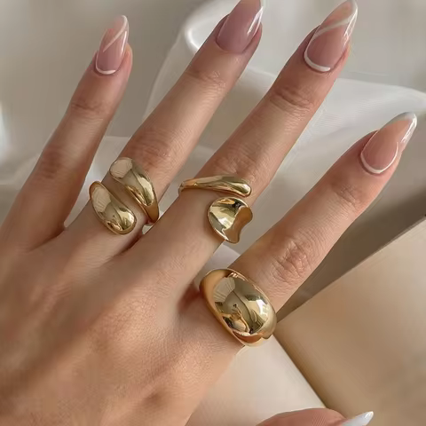 4 Pcs Punk Irregular Rings Set for Women Retro Exaggerated Geometric Gold Color Open Ring Fashion Personality Jewelry Gifts 2025 12 best sales chunky gold rings - №10