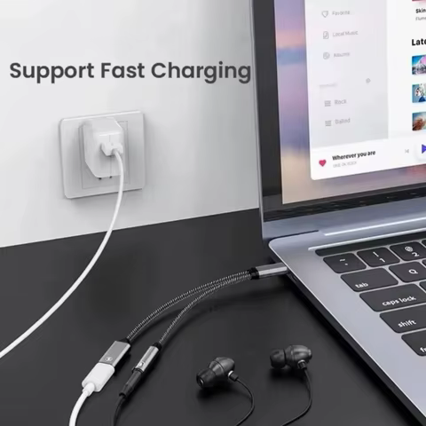 XIKCU 2 in 1 USB C to 3.5mm Headphone and Charger Adapter USB C PD 3.0 Port to Aux Audio Jack Fast Charging Dongle Cable Cord 12 best sales 2 male 1 female 3.5mm - №6