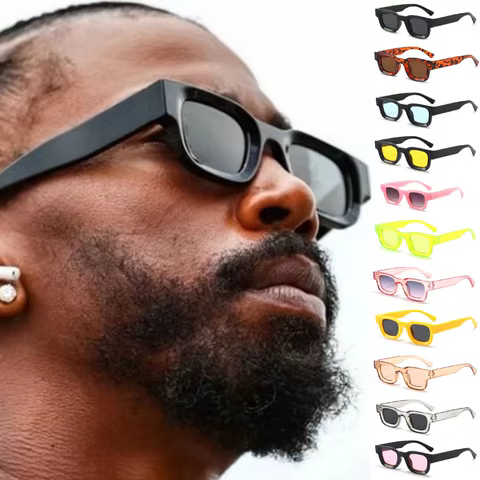 Small Sunglasses Rectangle Thick Frame Square Sun Glasses Men's Black Blue Ladies Sun Shades Uv400 Unisex Eyewears 8 best sales sunglasses blue - №4