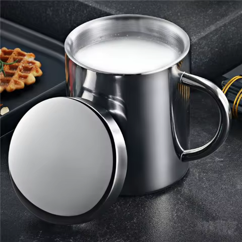 Double Wall Stainless Steel Coffee Mug with lid Portable Cup Travel Tumbler Jug Milk Tea Cups Office Water Mugs 6 best sales mug metal - №3