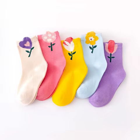 5 Pairs Girls Socks Cute Cartoon Flower Pattern Comfortable Breathable Kids Socks 12 best sales yooske glasses - №6