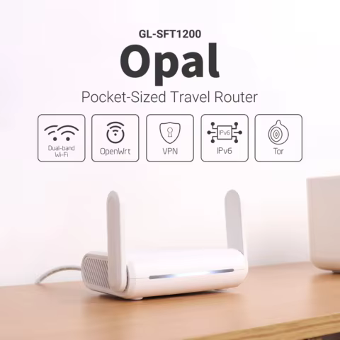 GL.iNet GL-SFT1200 (Opal) Secure Travel WiFi - AC1200 Dual Band Gigabit Ethernet Wireless Internet Router 12 best sales internet modem - №12
