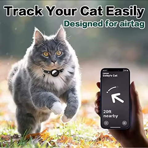 1Pcs Pet Airtag Cat Collar Breakaway, Reflective Kitten Collar with Apple Air Tag Holder and Bell for Girl Boy Cats, 0.4 Inches 8 best sales air tag dog collar - №1