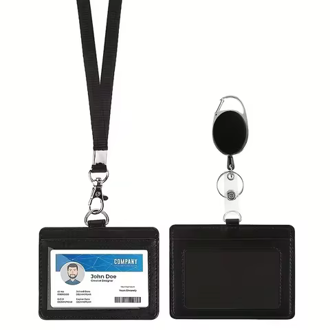 Worker Card Holder Simplicity Black Color Card Holder Lanyard Solid Color ID Card Holder Retractable Badge Reel Office Supplies 8 best sales badge organizer - №8