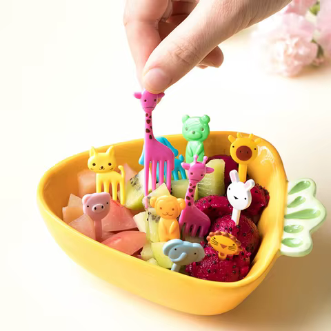 10pcs Animal Farm Fruit Fork Mini Cartoon Children Snack Cake Dessert Food Pick Toothpick Bento Lunches Party Decor Random Color 12 best sales fruit forks - №1