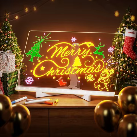 LED Luminous Blackboard Drawing Toys Magic Light Blackboard Graffiti Coloring Art Lamp Acrylic Message Board Montessori Kids Toy 10 best sales kids blackboard - №5