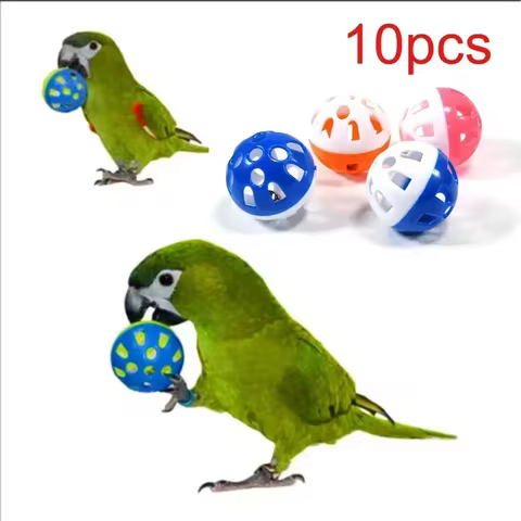Pet Parrot Toy Colorful Hollow Rolling Bell Ball 10pcs Small Pet Cat's Cockatiel Parrot Chew Cage Fun Toys Pet Bird Supplies 10 best sales birds toys - №2