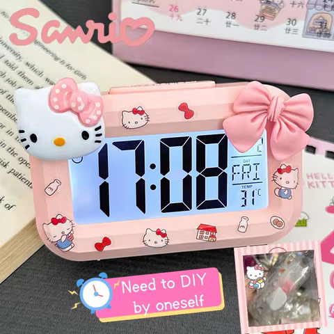 Sanrio Hello Kitty Alarm Cute Kitty Cat Noctilucent Alarms Clocks Cartoon Mini Alarm Clocks Dormitory Desktop Ornament DIY Gifts 12 best sales sanrio ipad case - №3