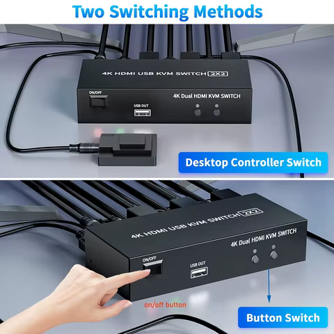 Dual Monitor HDMI KVM Switch 2X2 USB 3.0/2.0 4K 60Hz Extended Dispaly HDMI KVM Switch 2 Monitors 2 Computers USB sharing KVM 8 best sales kvm extender - №5