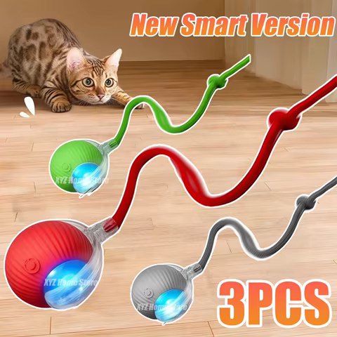 New Cat Interactive Ball Toy Automatic Rolling Ball Faux Tail Rechargeable Smart Pet Electric Toy Dog Cat Training Imitate Mouse 10 best sales jump cat - №6