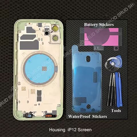 A++ For iPhone 12 Back Housing Battery Door Rear Glass Cover + Middle Frame + SIM Tray Side Key + Magnet + Speaker Net Parts 12 best sales iphone 12 housing replacement - №9