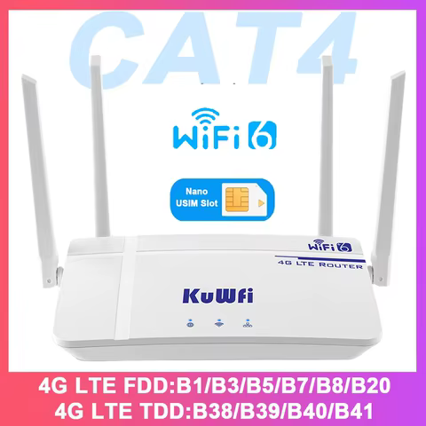 KuWFi 4G CAT4 LTE Router 300Mbps Wireless WiFi6 Router 4G Modem RJ45 Port Nano USIM Slot External Antenna Support to 10 Users 12 best sales 4g lte router with outdoor antenna - №4