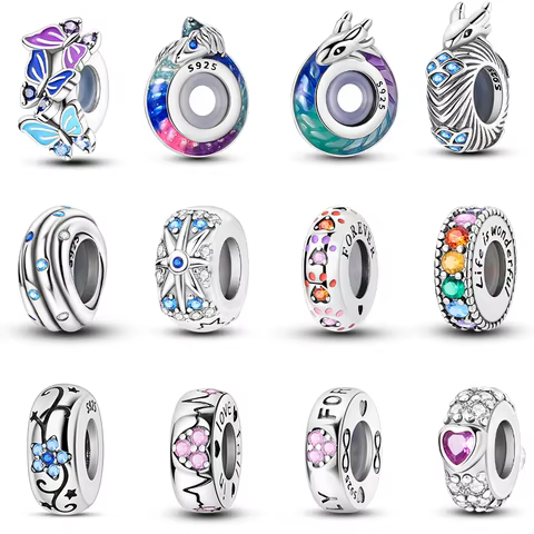 100% 925 Sterling Silver Rainbow Zircon Colorful Butterfly Dragon Shaped Silicone Stopper Charms Beads Fit DIY Bracelets Jewelry 10 best sales cherry blossom beads - №1