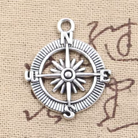 12pcs Charms Compass 28x24mm Handmade Craft Pendant Making fit,Vintage Tibetan Bronze Silver color,DIY For Bracelet Necklace 10 best sales compass charm - №6