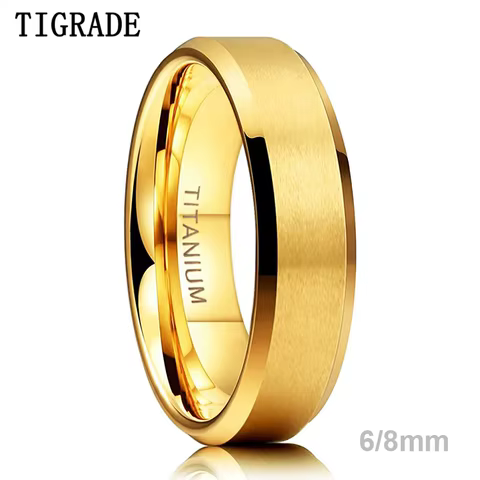 TIGRADE Pure Titanium Rings Gold Color 6MM 8MM Brushed Wedding Band Luxury in Comfort Fit Matte for Men Women Anti-allergy 10 best sales matte gold ring - №5