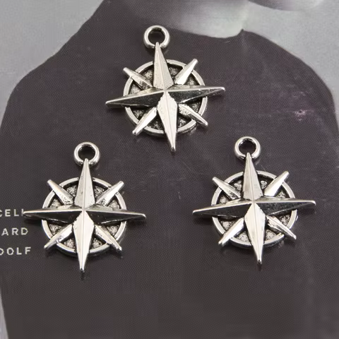 30pcs Silver Color 21.5x18.5mm Compass Charms Round Shape Pendant For DIY Handmade Metal Alloy Jewelry Making Accessorie 10 best sales compass charm - №1