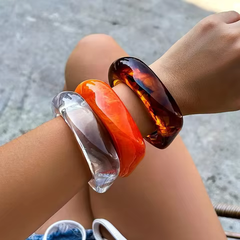 Vintage Coloful Irregular Acrylic Resin Chunky Bangles for Women Kpop Geometric Chunky Charm Bracelets Couple Jewelry Pulseras 10 best sales kpop bracelet - №2