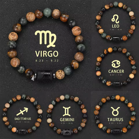12 Zodiac Bracelets Natural Stone Cancer Virgo Leo Libra Bracelet Couples Friendship Gifts Bracelets Jewelry pulsera hombre 6 best sales blue sapphire natural stone - №2