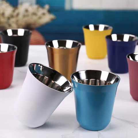 160ML 304 Espresso Mugs Stainless Steel Coffee Milk Water Drink Breakfast Cups Insulated Double Wall Safe Texture 6 best sales mug metal - №1