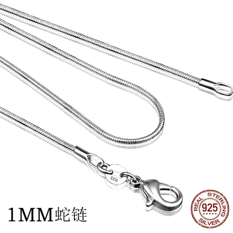 925 sterling silver necklace women, silver fashion jewelry Snake Chain 1mm Necklace 16 18 20 22 24 12 best sales s925 post - №7