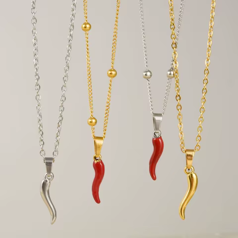 1Pc Stainless Steel Women Italian Lucky Horn Chili Pendant Necklaces Personality Red Hot Pepper Men Grunge Collares Jewelry 10 best sales coral pendant - №8