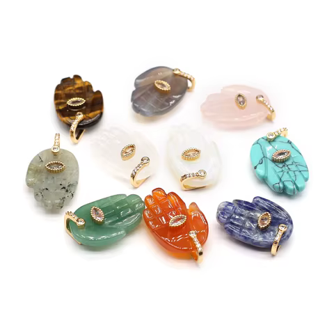 1pc 18x32mm Crystal Natural Stone Pendant Hand Shape with Eye Charms for DIY Women Men Necklace Jewelry Making Accessories 8 best sales gem charms - №6
