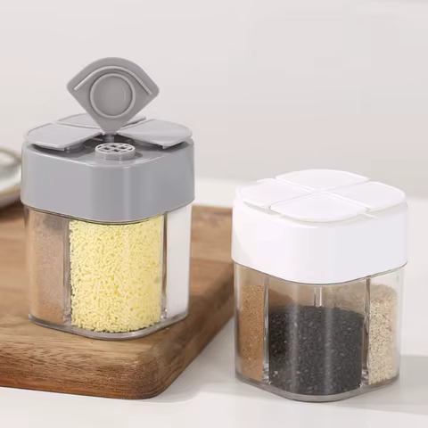 4-In-1 Transparent Spice Dispenser Jar with Lids 4 Compartment Seasoning Container Outdoor Cooking Restaurant Kitchen Containers 6 best sales spice - №2