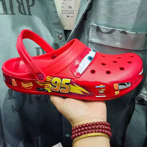 Disney Pixar Lightninged Mcqueens Cartoon Solid Waterproof Slippers Outdoor Sandals Casual Breathable Ankle-wrap EVA Shoes Gift 12 best sales spongebob bracelet - №2