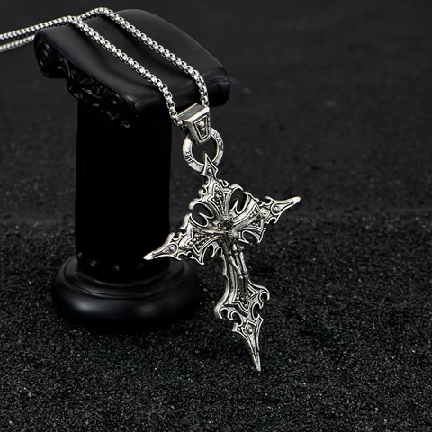 A Fashionable and Personalized Retro Gothic Nail Cross Skull Cross Pendant Necklace Halloween Necklace 6 best sales nirvana flag - №5
