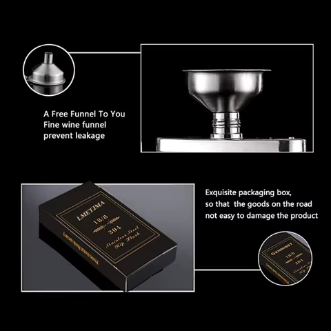 LMETJMA 1 4 5 6 7 8 9 10 oz Stainless Steel Hip Flask with Funnel Pocket Hip Flask Alcohol Whiskey Hip Flask Screw Cap KC0139 12 best sales alcohol pocket bottle - №6
